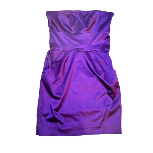 Diane Von Furstenberg Fiorenza Strapless Mini Dress in Purple Satin Cocktail 4 - Picture 4 of 15